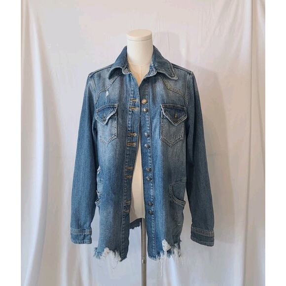 Free People Womens Moon Child Blue Denim Jean Jacket XS - Picture 3 of 7